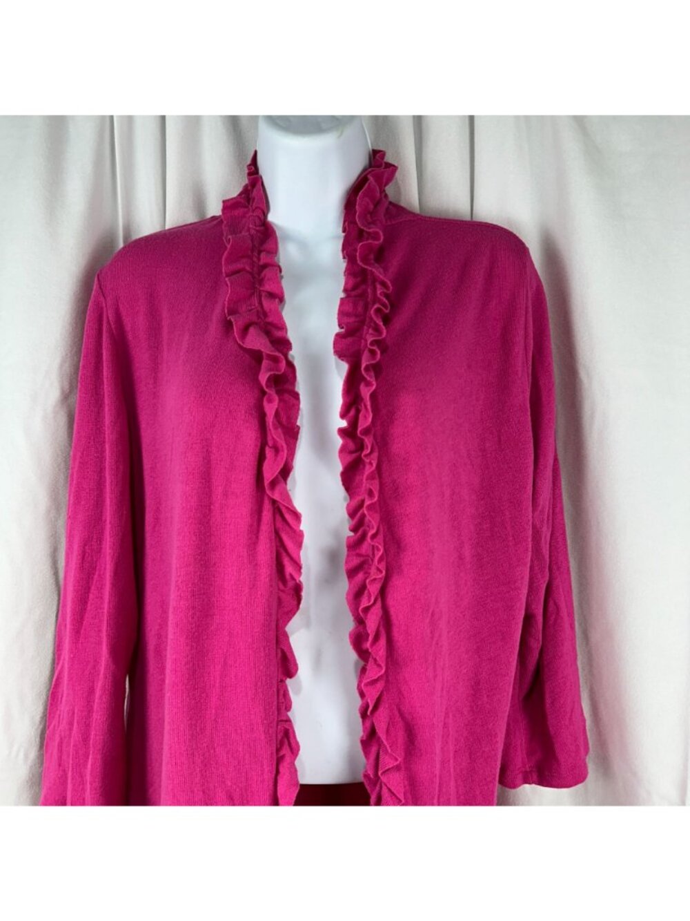 New York & Company Womens Ruffle Open Front Cardigan Sweater Medium Pink Stretch - Picture 2 of 8